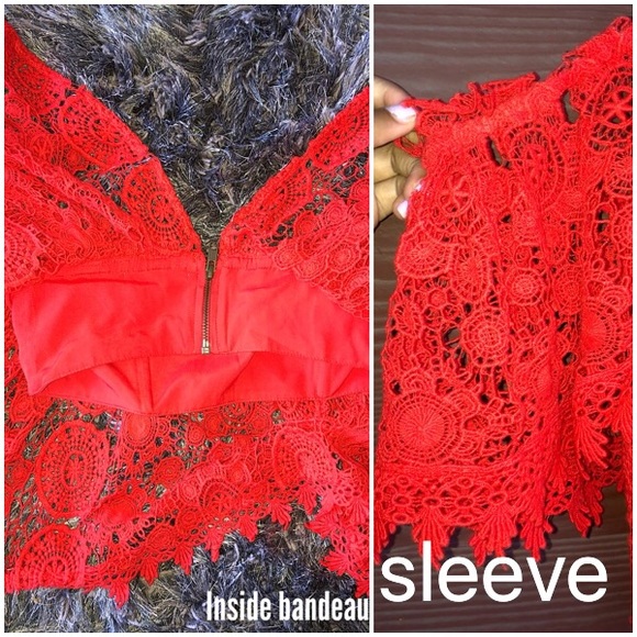 Red Lace off the Shoulder Top, TULAROSA - Picture 7 of 8